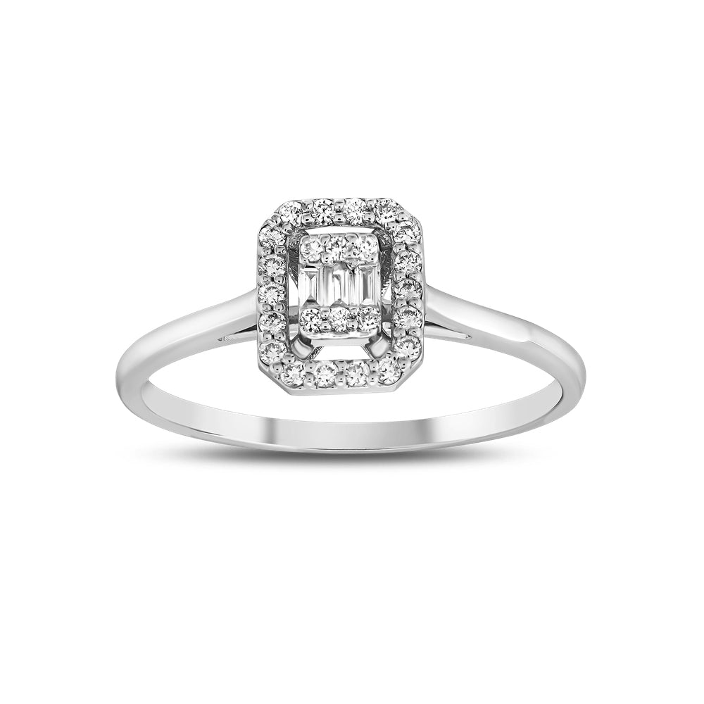 Elyssa Jewelry 8K White Gold Baguette and Round Diamond Engagement Ring - ring Zengoda Shop online from Artisan Brands