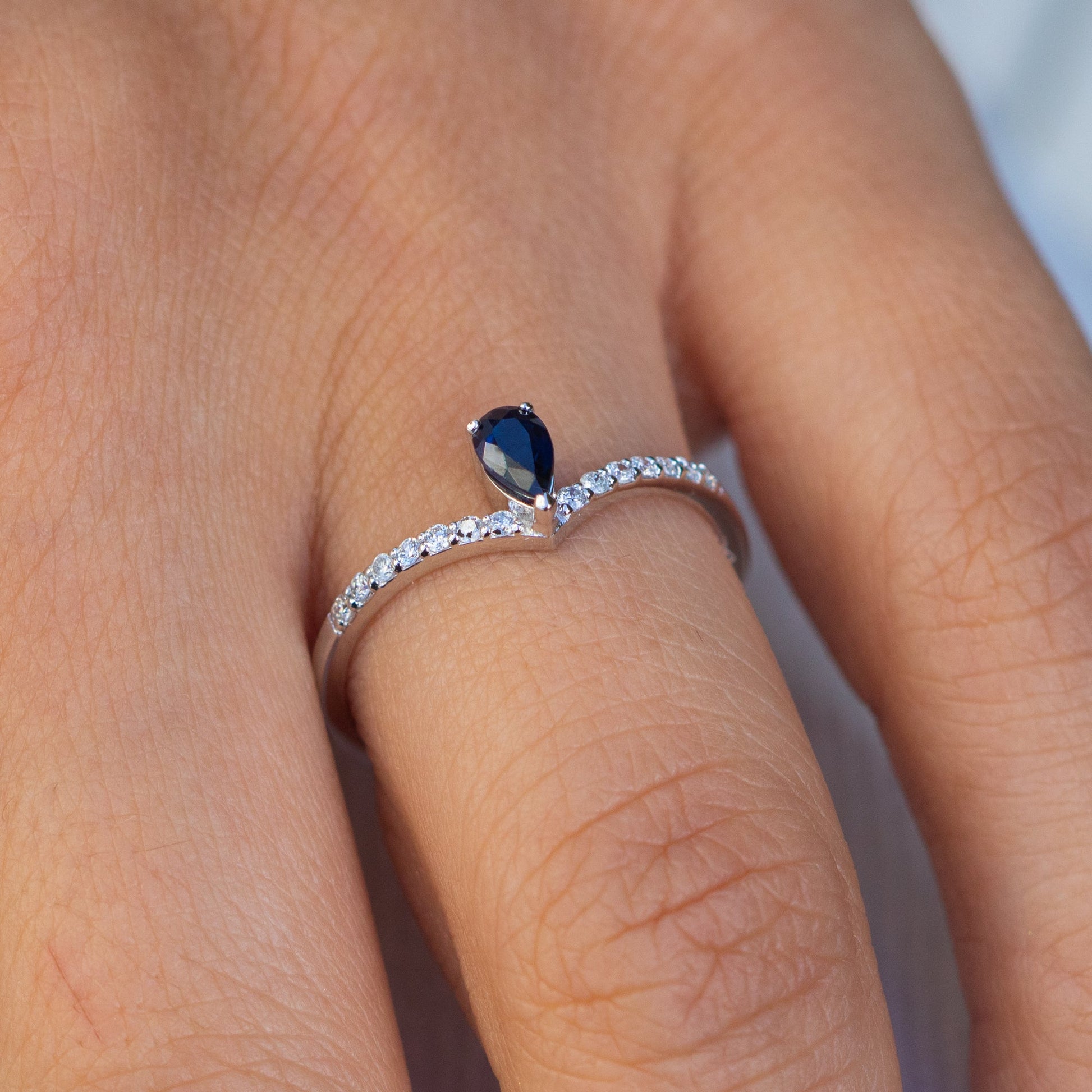 14K White Gold Pear Sapphire with Round Diamond Shop online from Artisan Brands