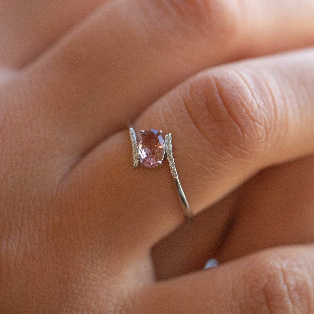 8K White Gold Pink Tourmaline Diamond Ring Shop online from Artisan Brands