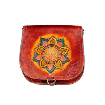 Amisos Leather Carved & Crafted Hand Bag - Chestnut Brown - Handbags Zengoda Shop online from Artisan Brands