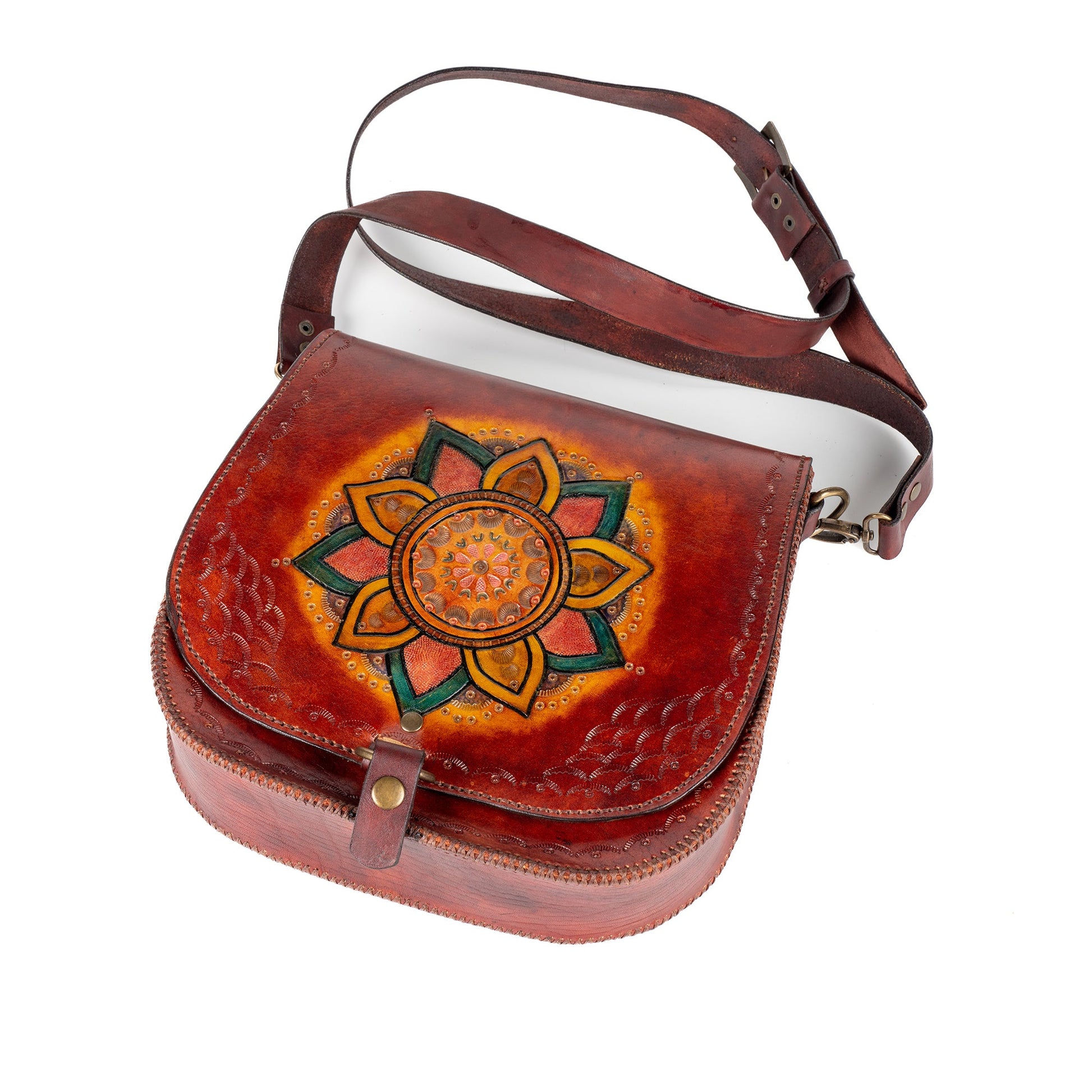 Amisos Leather Carved & Crafted Hand Bag - Handbags Zengoda Shop online from Artisan Brands
