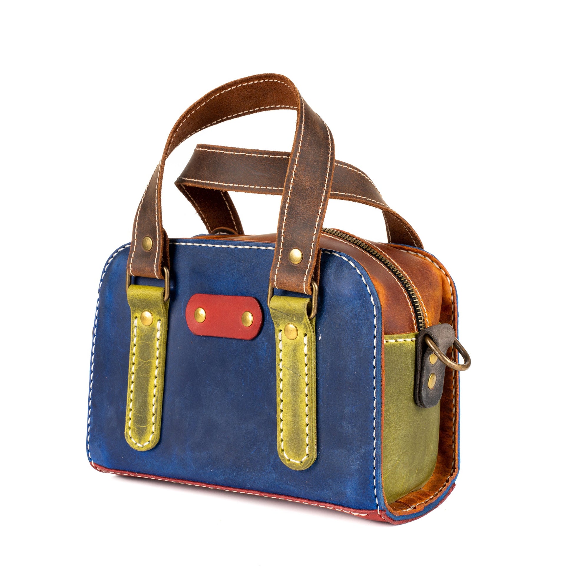 Caunos Blue Leather Top Handle Bag - Accessories Zengoda Shop online from Artisan Brands