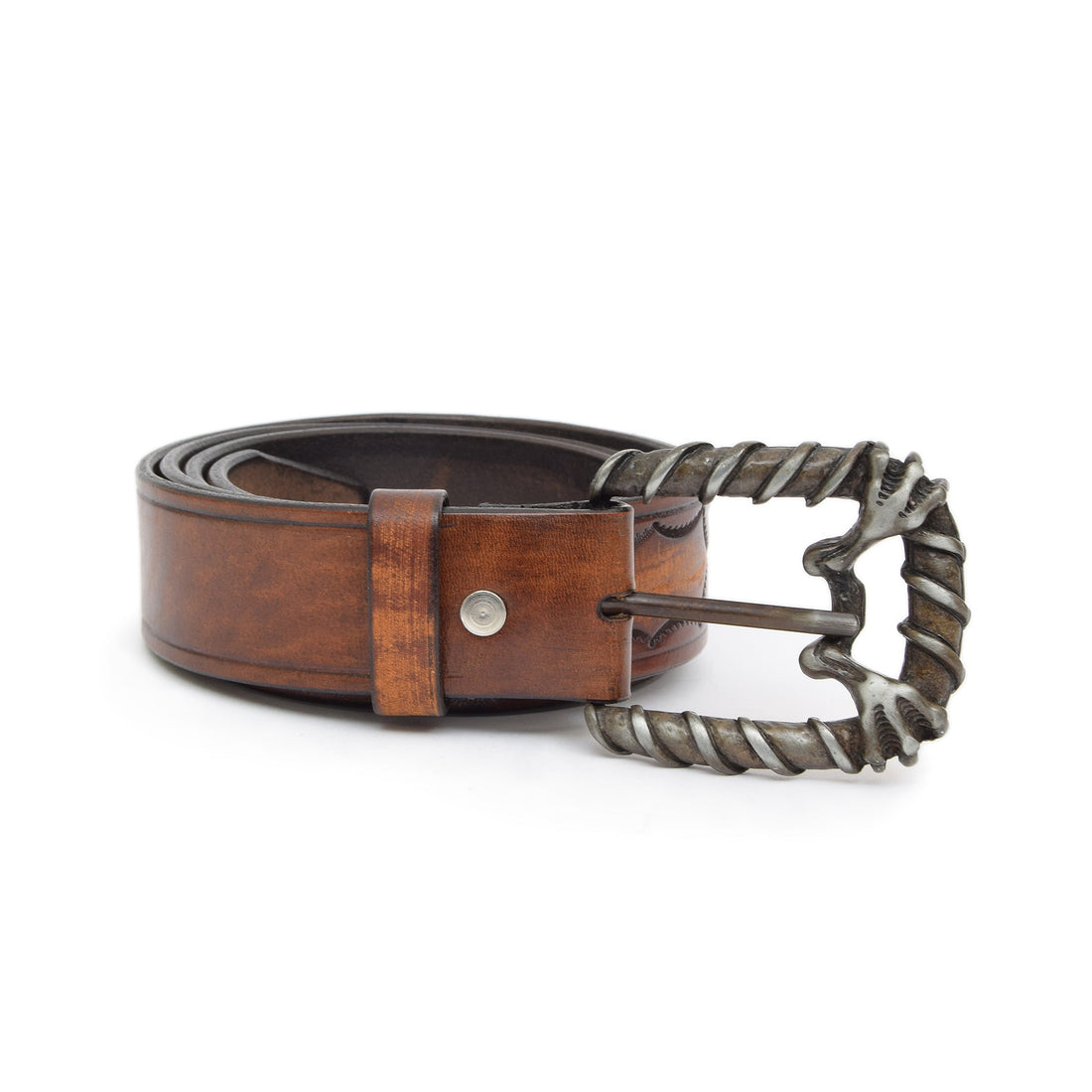 Creed Chestnut Brown Carved & Crafted Leather Belt - Belts Zengoda Shop online from Artisan Brands