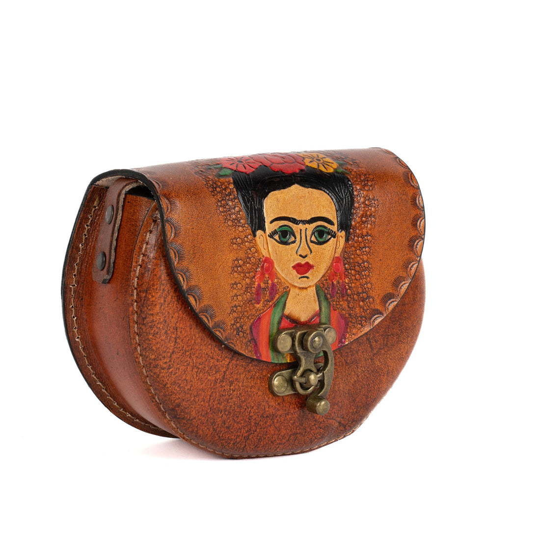 Frida Chestnut Brown Leather Carved & Crafted Hand Bag - Handbags Zengoda Shop online from Artisan Brands