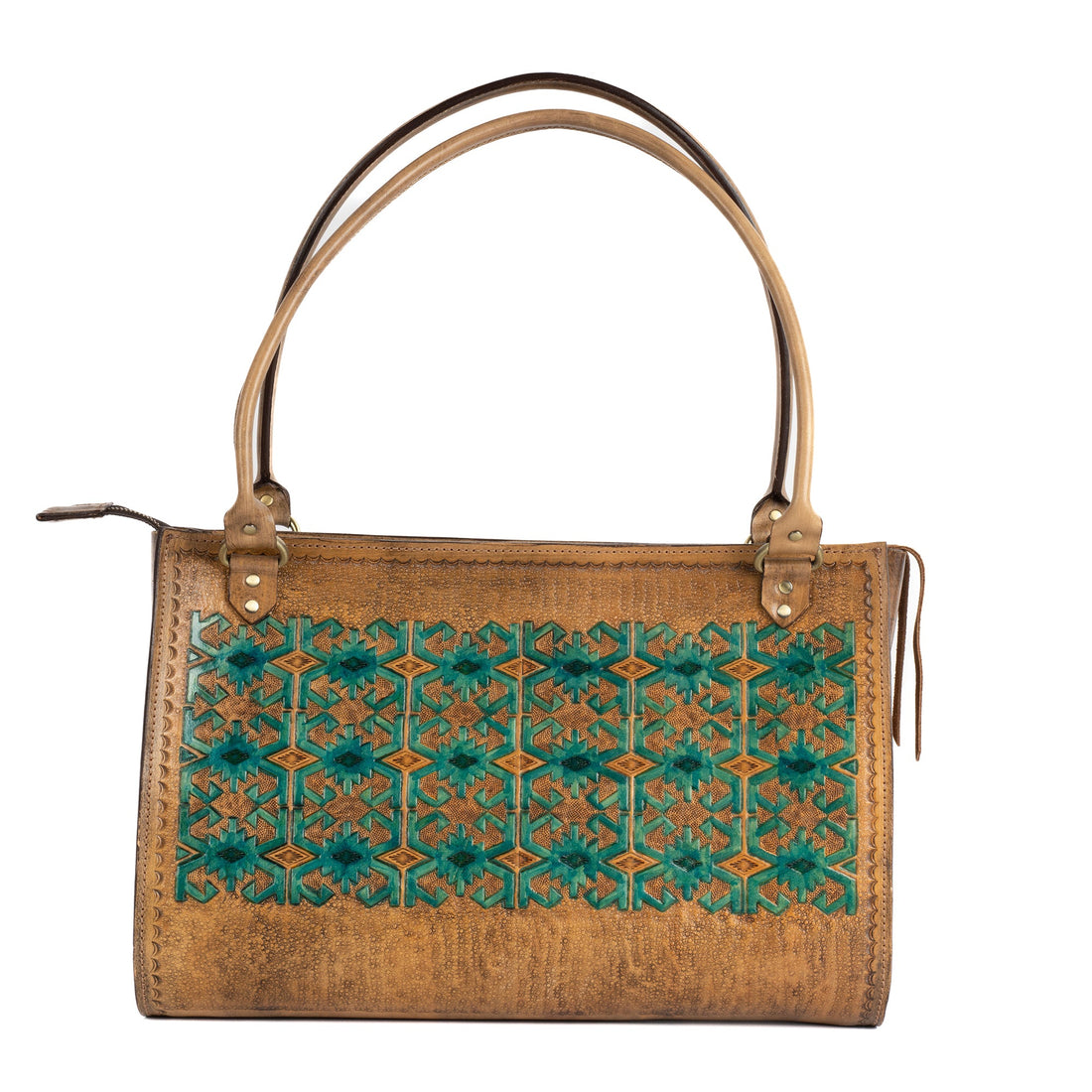 Hatti Tan Leather Carved & Crafted Hand Bag - Handbags Zengoda Shop online from Artisan Brands