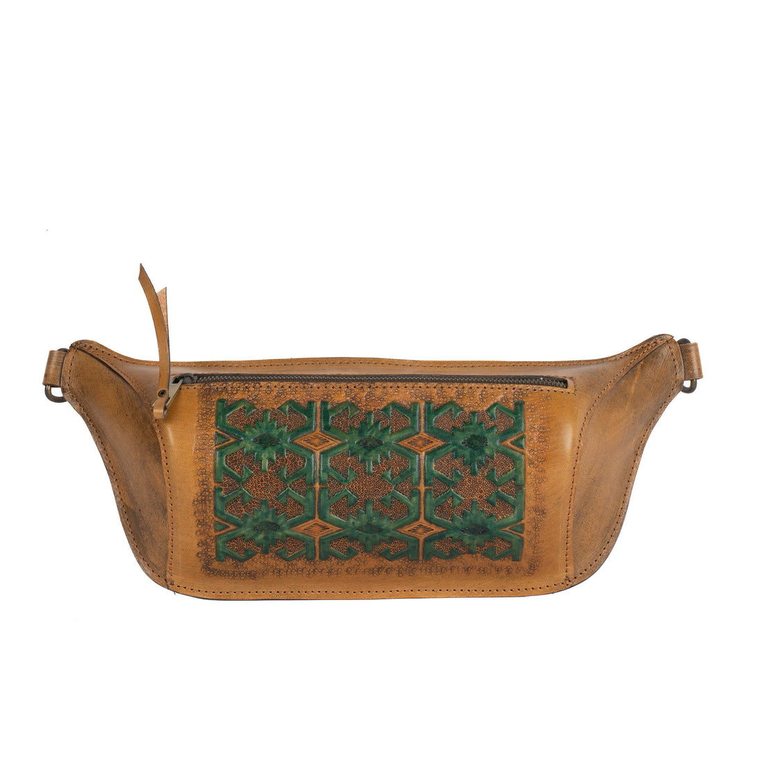 Hatti Tan Leather Carved & Crafted Waist Hand Bag - Handbags Zengoda Shop online from Artisan Brands