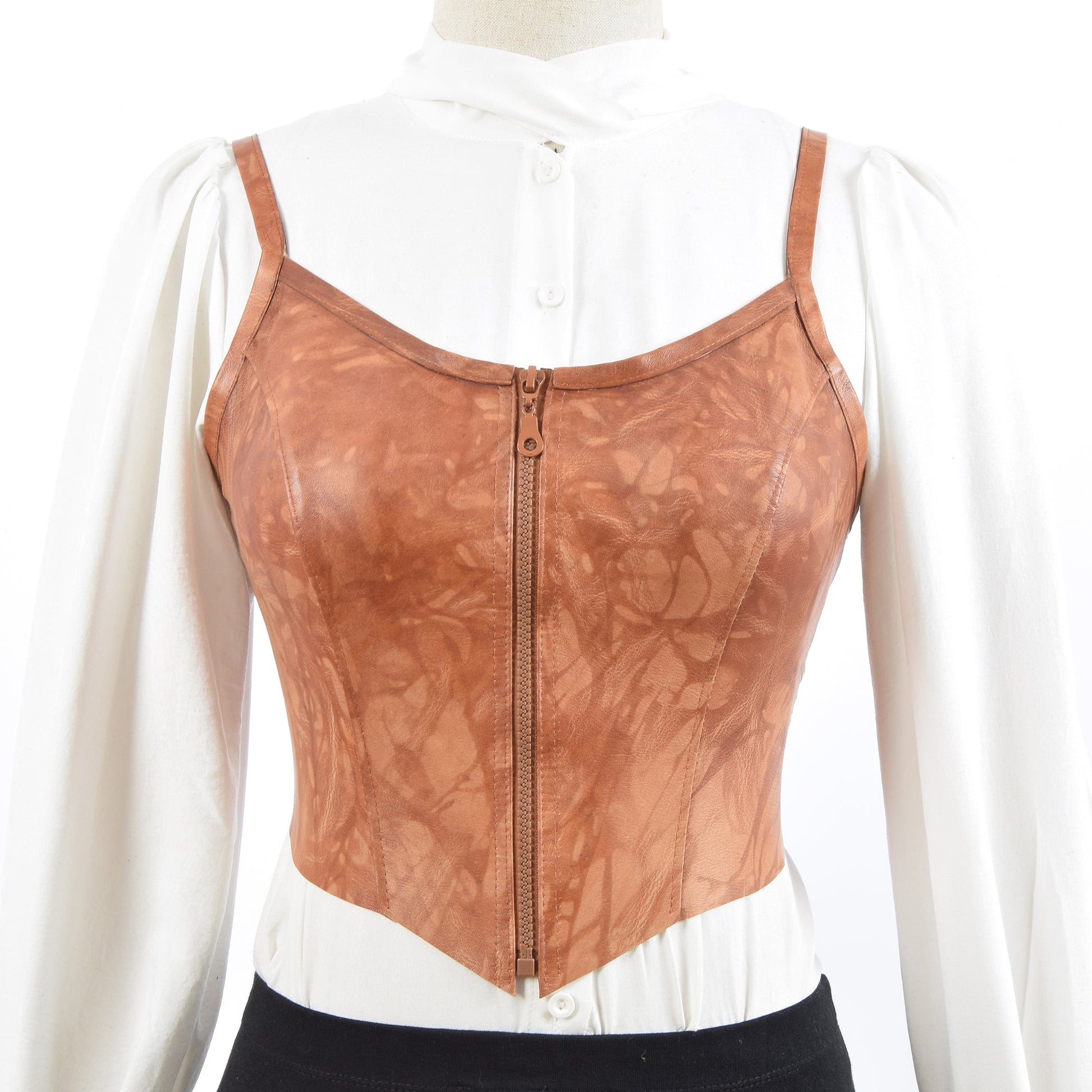Lucy Cropped Leather Bustier Tan - Zengoda Shop online from Artisan Brands