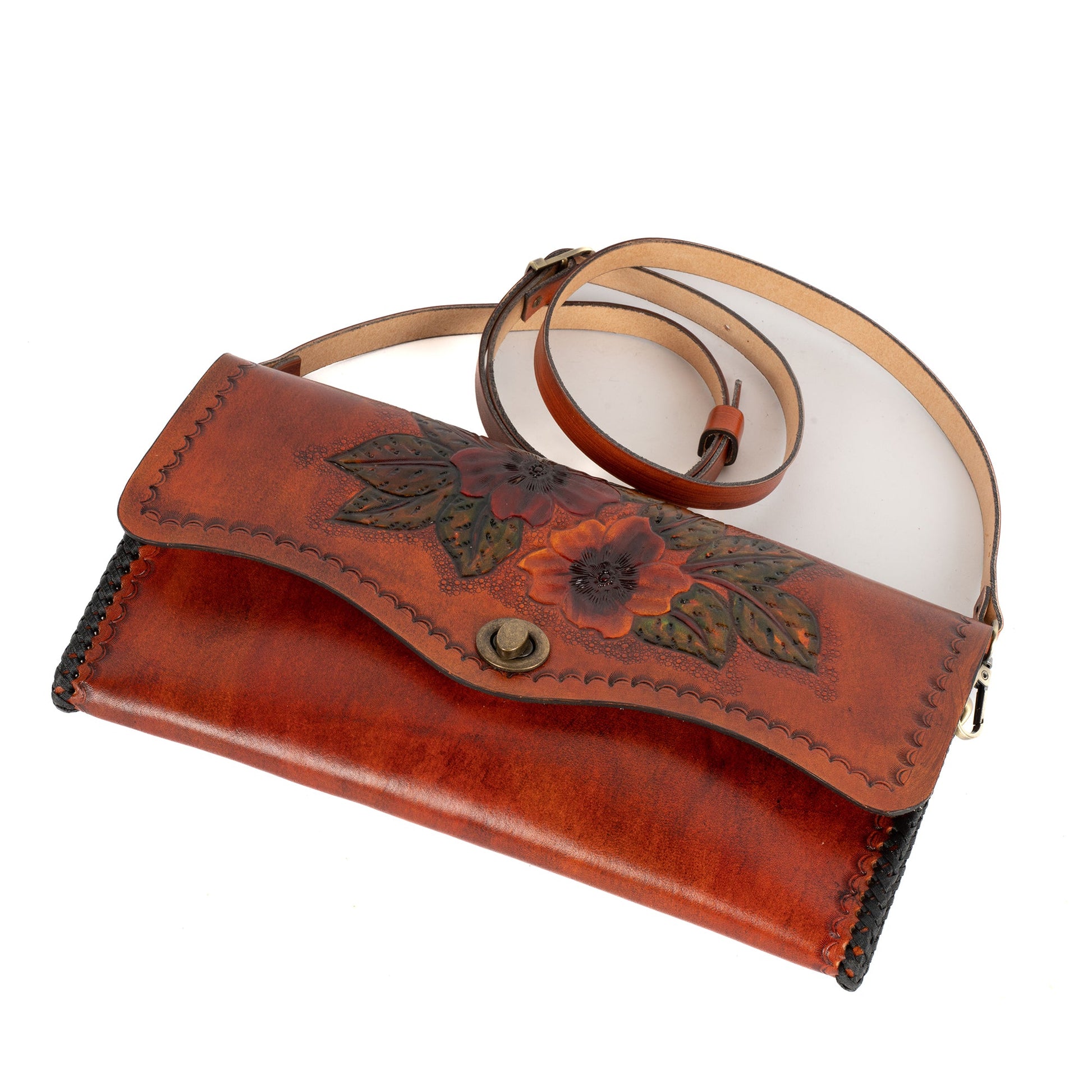 Perge Chestnut Brown Leather Carved & Crafted Hand Bag - Handbags Zengoda Shop online from Artisan Brands