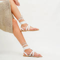 Flat Thong Comfortable Sandal - Women White % 100 Leather