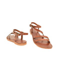 Galena Chestnut Brown Leather Women’s Sandals - Handmade Flat Sandal, Low Heel Strapped Travel Comfortable Sandal