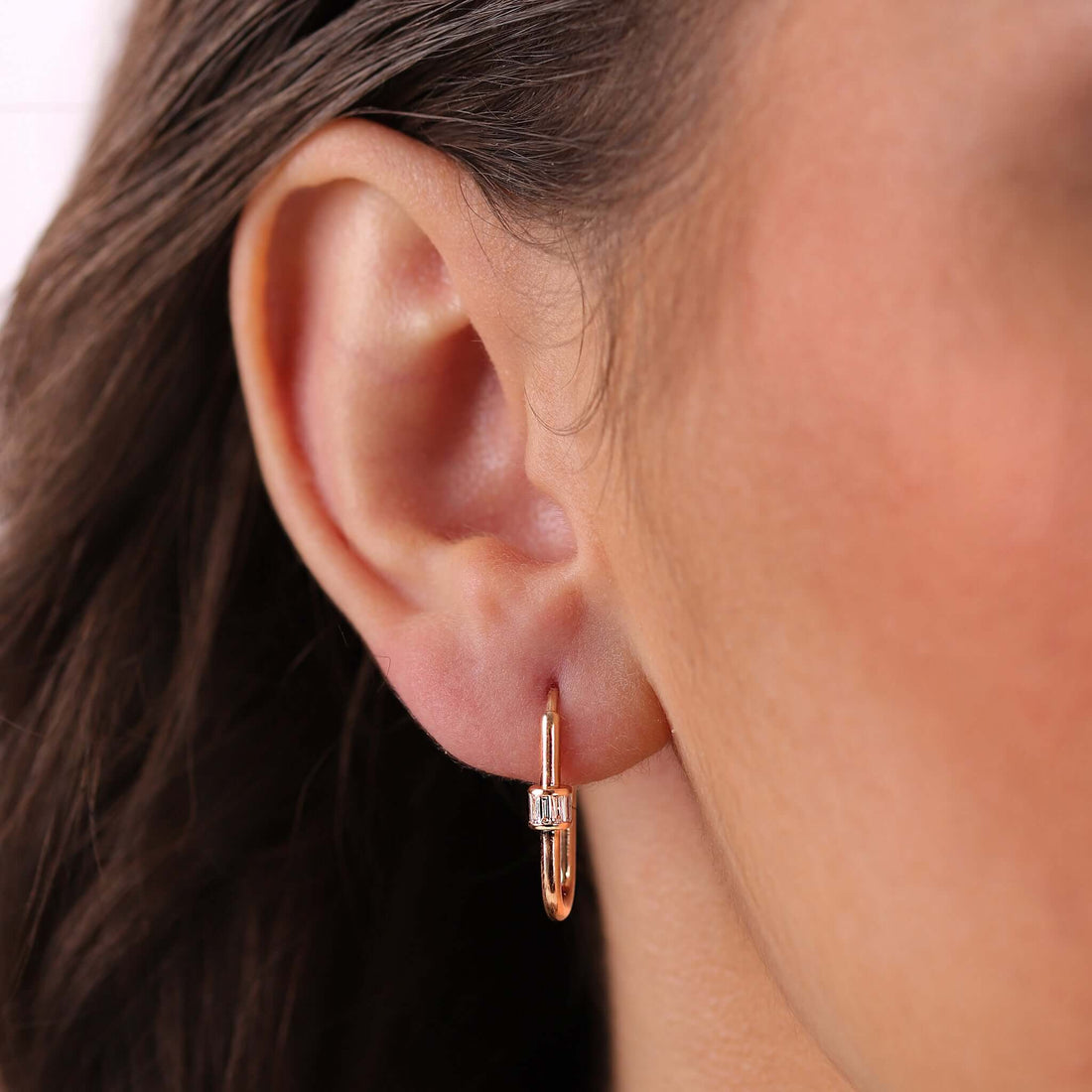 Gilda Jewelry Baguette Hoops | Medium Diamond Earrings | 0.48 Cts. | 14K Gold - Rose / Pair / Diamonds - earring
