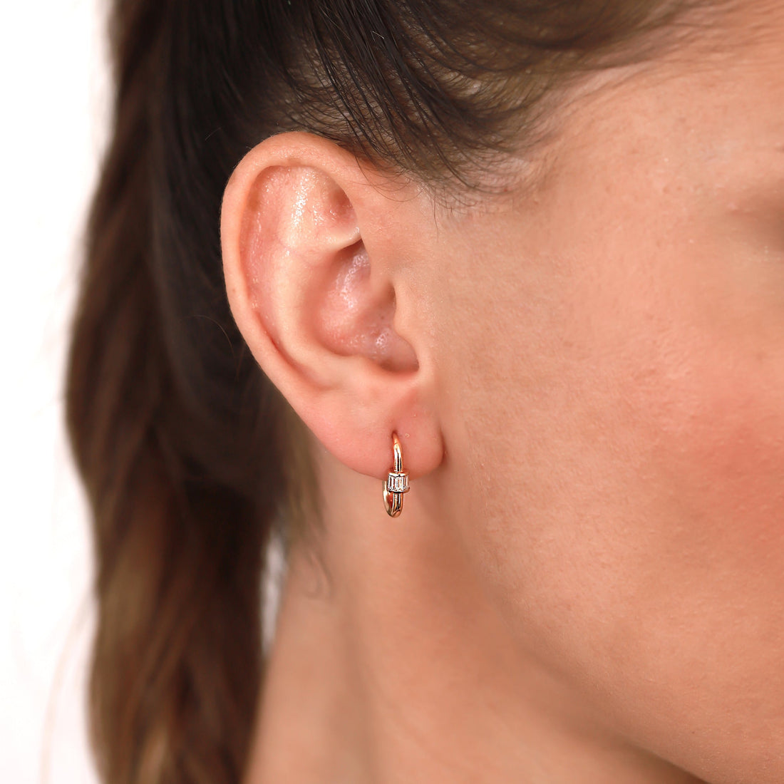 Gilda Jewelry Baguette Hoops | Small Diamond Earrings | 0.48 Cts. | 14K Gold - Rose / Pair / Diamonds - earring Zengoda