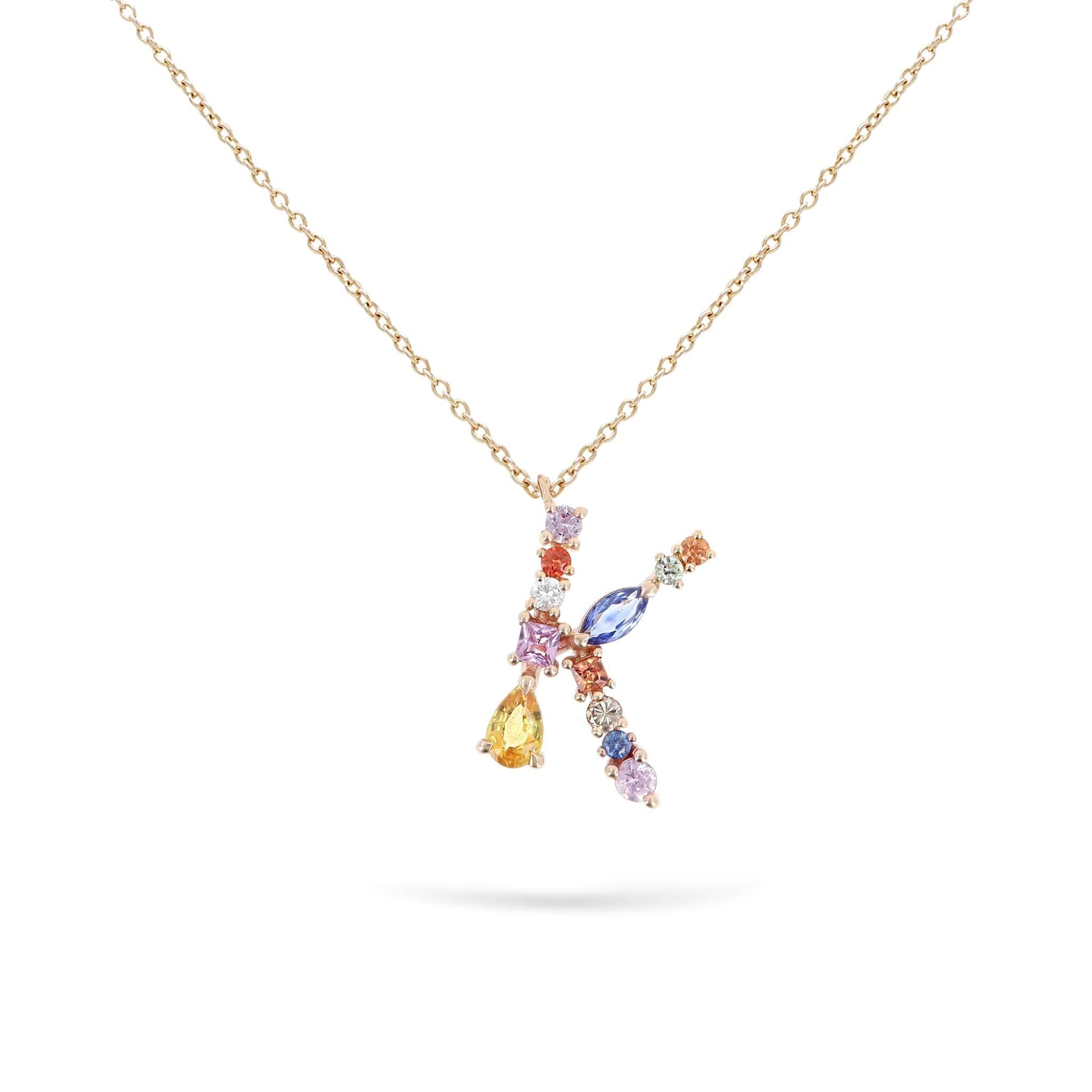 Gilda Jewelry Colorful Initials | Diamond Pendant | 14K Gold - Rose / 40 - 42 Cm / K: 0.06 Cts. + 0.74 Sapphire