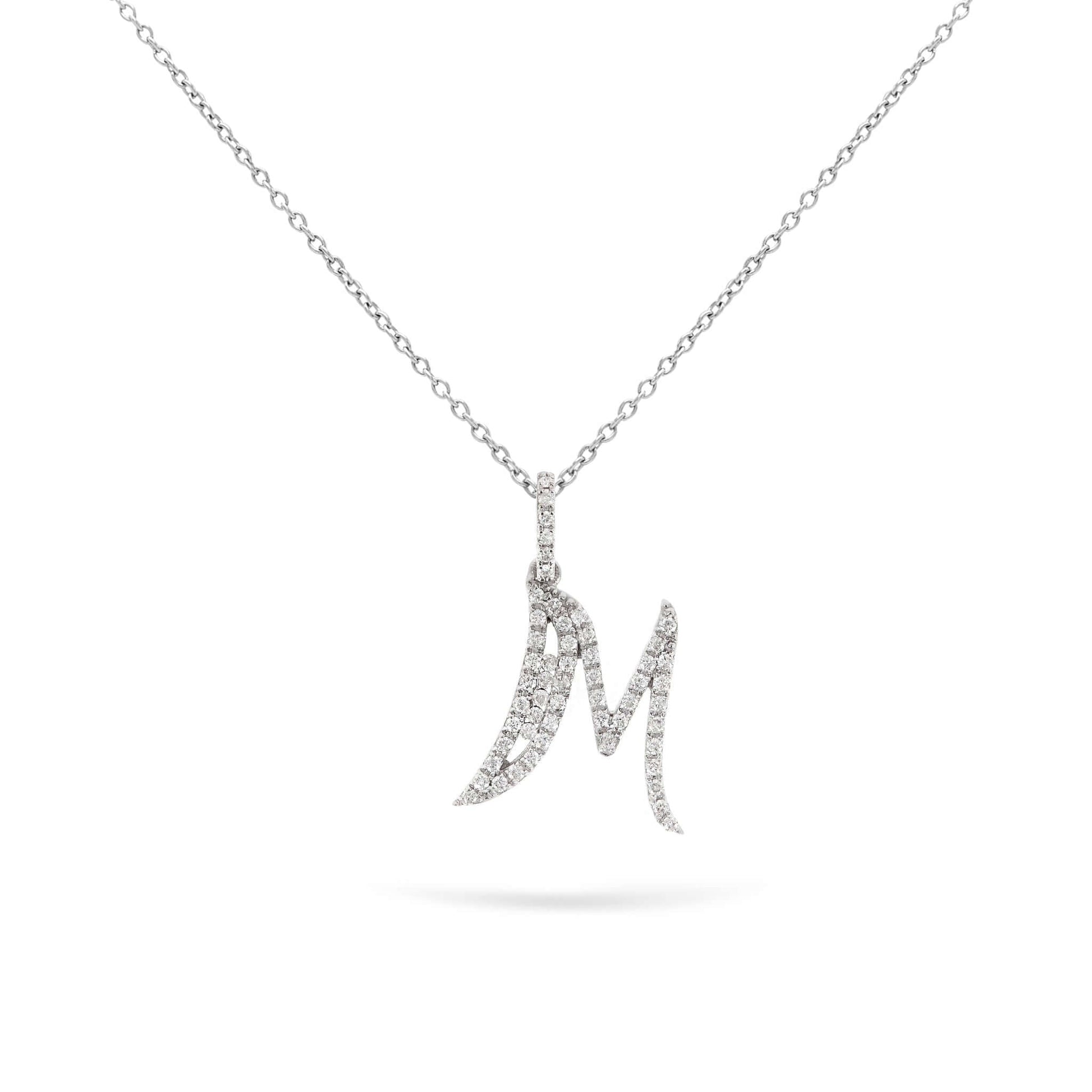 Jewelry Diamond Initials | Large Pendant | 0.31 Cts. | 14K Gold - White / 40 - 42 Cm / M: 0.28 - necklace Zengoda
