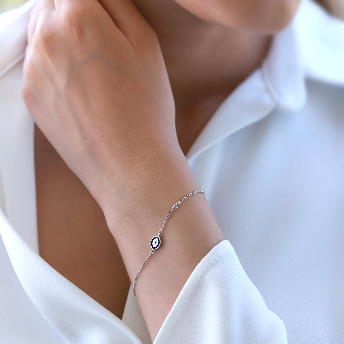 Jewelry Evil Eye | Diamond Bracelet | 0.01 Cts. | 14K Gold - White / 18 cm / Diamonds - bracelet Zengoda Shop