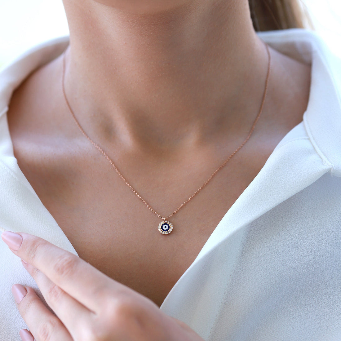 Jewelry Evil Eye | Diamond Pendant | 0.12 Cts. | 14K Gold - Rose / 40 - 42 Cm / Diamonds - necklace Zengoda Shop