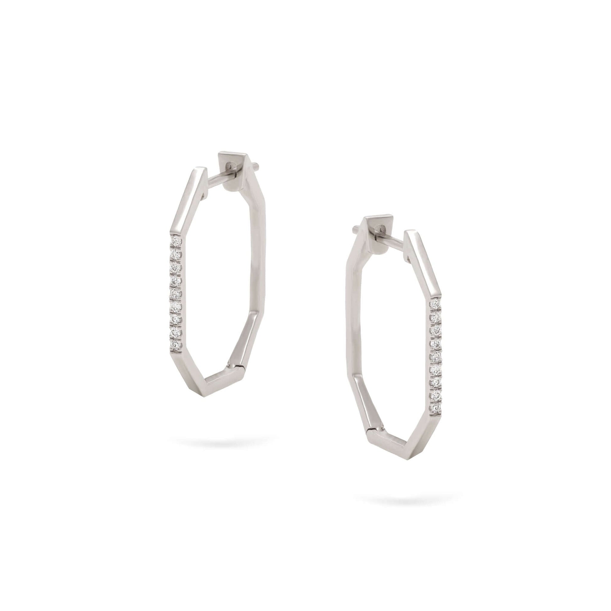 Jewelry Goldens Diamond Hoops | Earrings | 0.13 Cts. | 14K Gold - White / Pair / Diamonds - earring Zengoda Shop