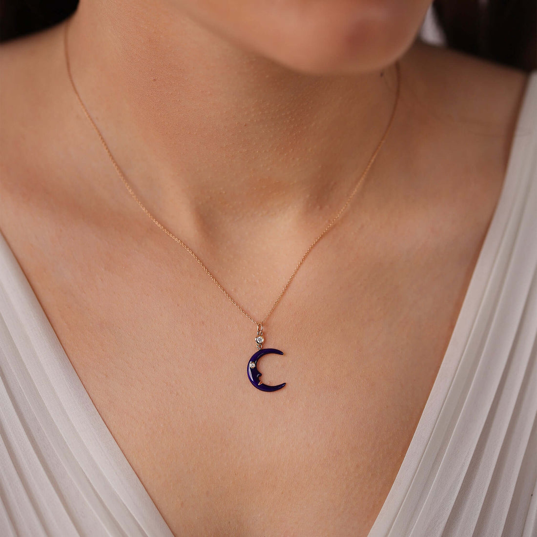 Jewelry The Happy Moon | Diamond Pendant | 0.03 Cts. | 18K Gold - Rose / 40 - 42 Cm / Diamonds - necklace Zengoda