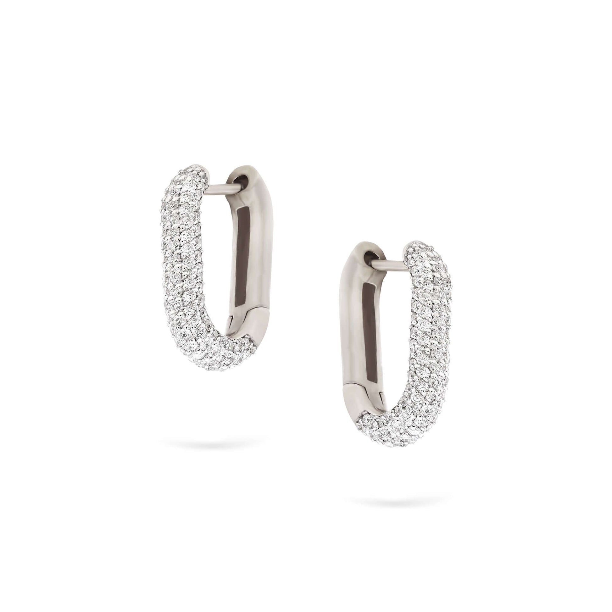 Jewelry Pavé Hoops | Large Diamond Earrings | 1.03 Cts. | 14K Gold - White / Pair / Diamonds - earring Zengoda