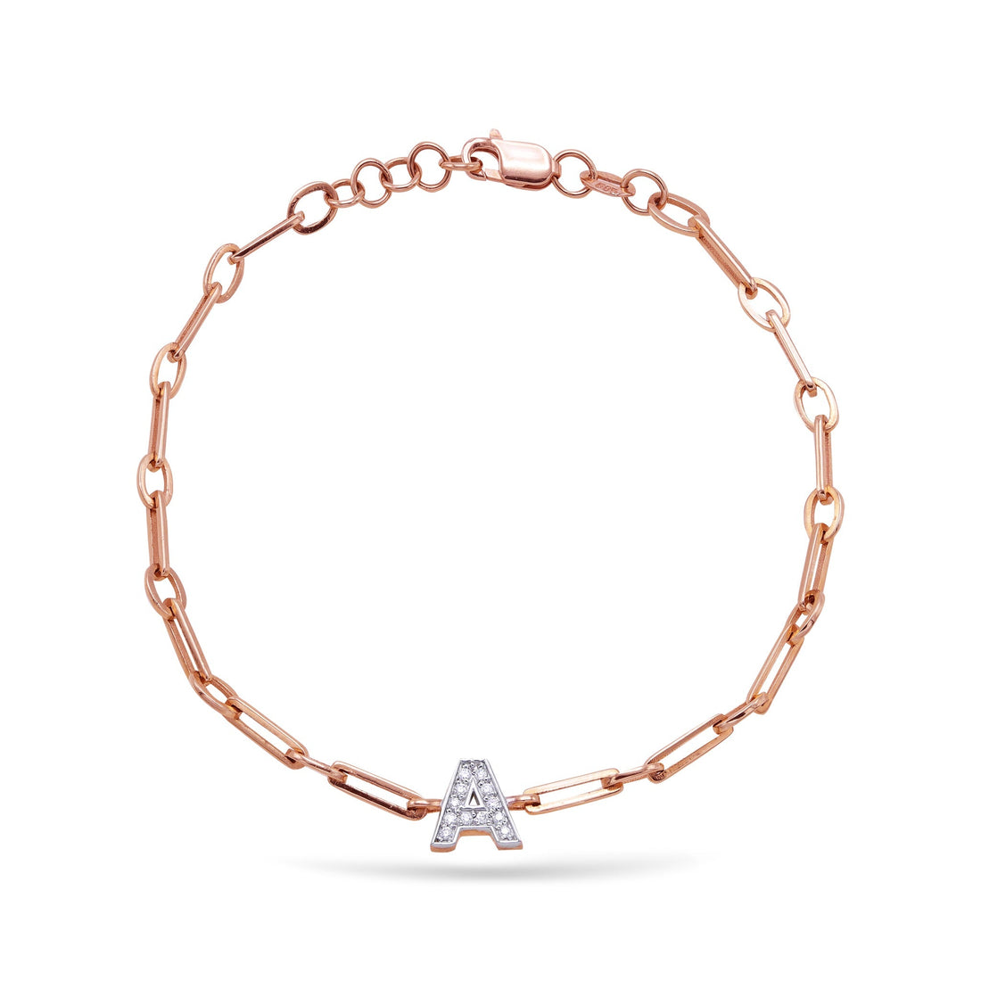 Jewelry Initials | Diamond Bracelet | 14K Gold - Rose / 18 Cm: 0.05 Cts. | Round Cut / A - bracelet Zengoda Shop