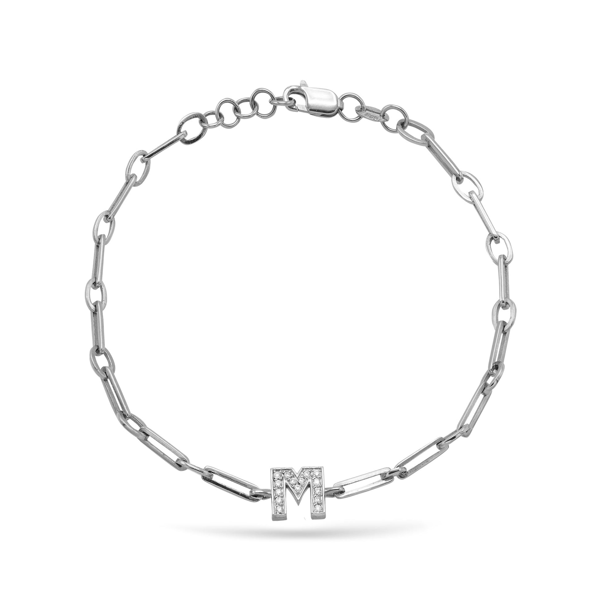 Jewelry Initials | Diamond Bracelet | 14K Gold - White / 18 Cm: 0.07 Cts. | Round Cut / A - bracelet Zengoda Shop