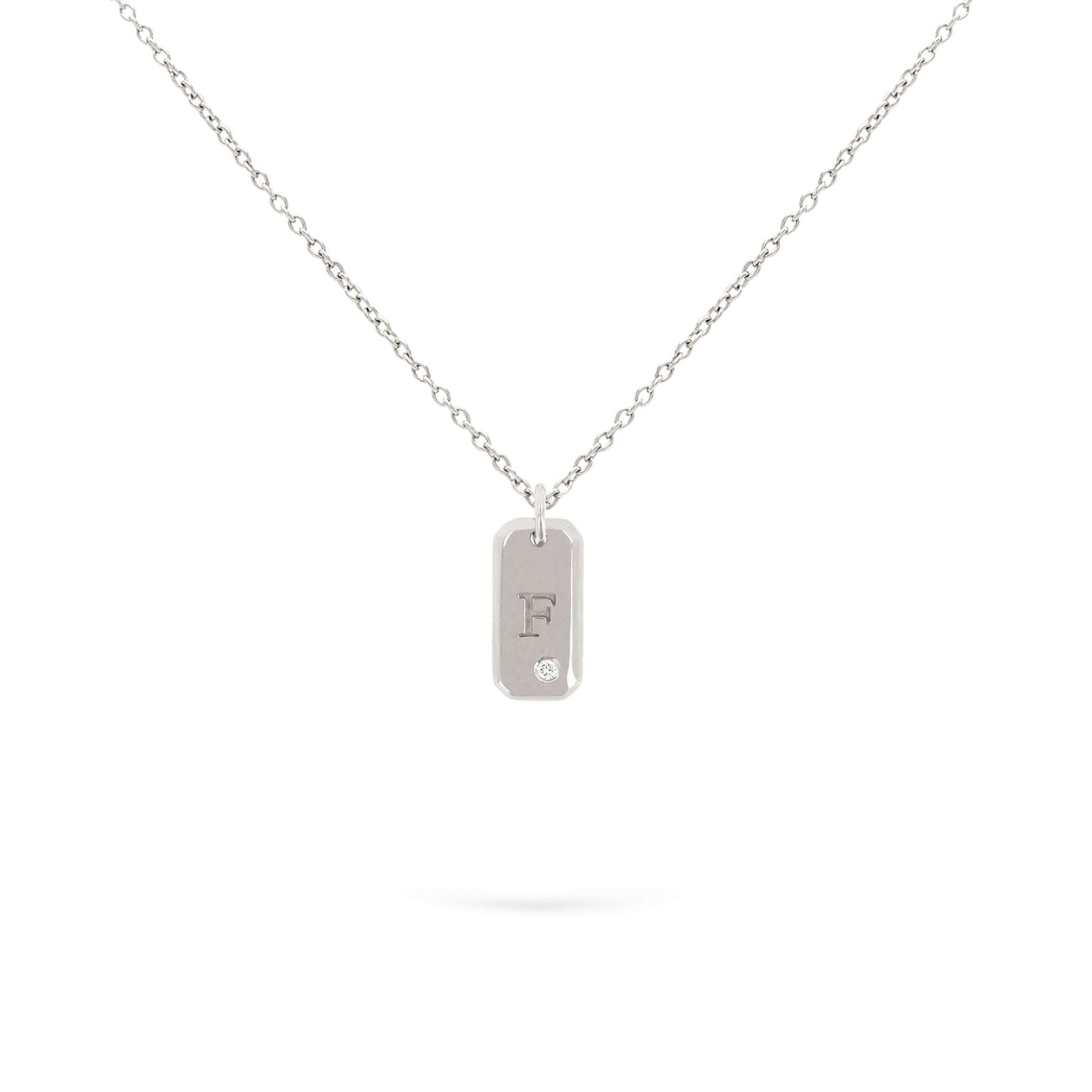 Jewelry Mini Gold Bar Initials | Diamond Pendant | 0.01 Cts. | 14K - White / 40 - 42 Cm / C - necklace Zengoda