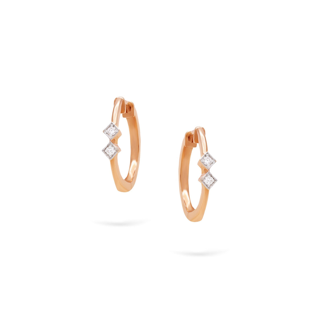 Jewelry Minnies Hoops | Double Diamond Earrings | 0.09 Cts. | 14K Gold - Rose / Pair / Diamonds - earring Zengoda
