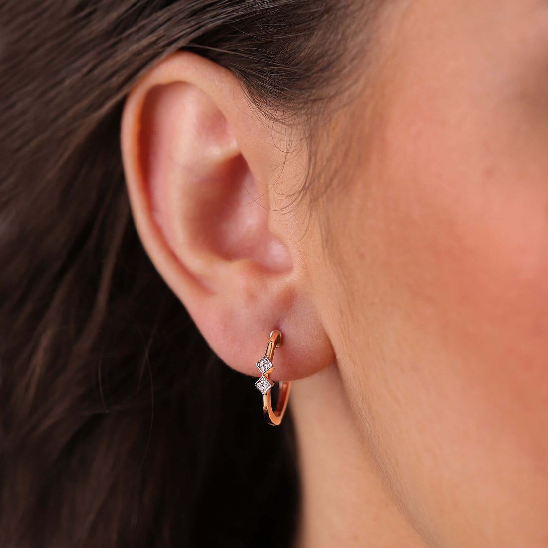 Jewelry Minnies Hoops | Double Diamond Earrings | 0.09 Cts. | 14K Gold - Rose / Pair / Diamonds - earring Zengoda