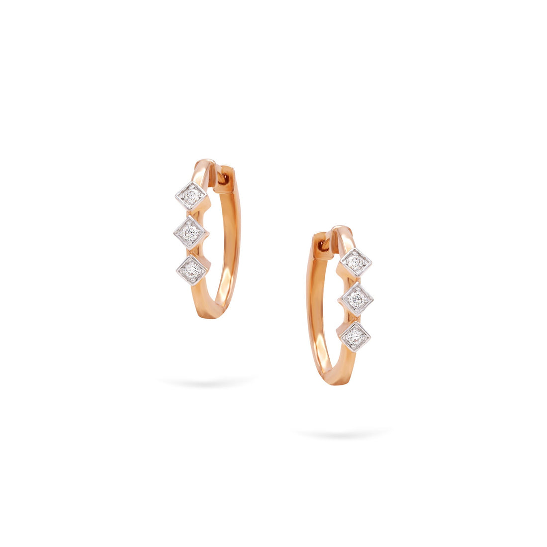 Jewelry Minnies Hoops | Triple Diamond Earrings | 0.13 Cts. | 14K Gold - Rose / Pair / Diamonds - earring Zengoda