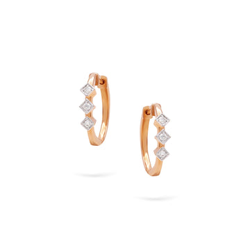 Jewelry Minnies Hoops | Triple Diamond Earrings | 0.13 Cts. | 14K Gold - Rose / Pair / Diamonds - earring Zengoda