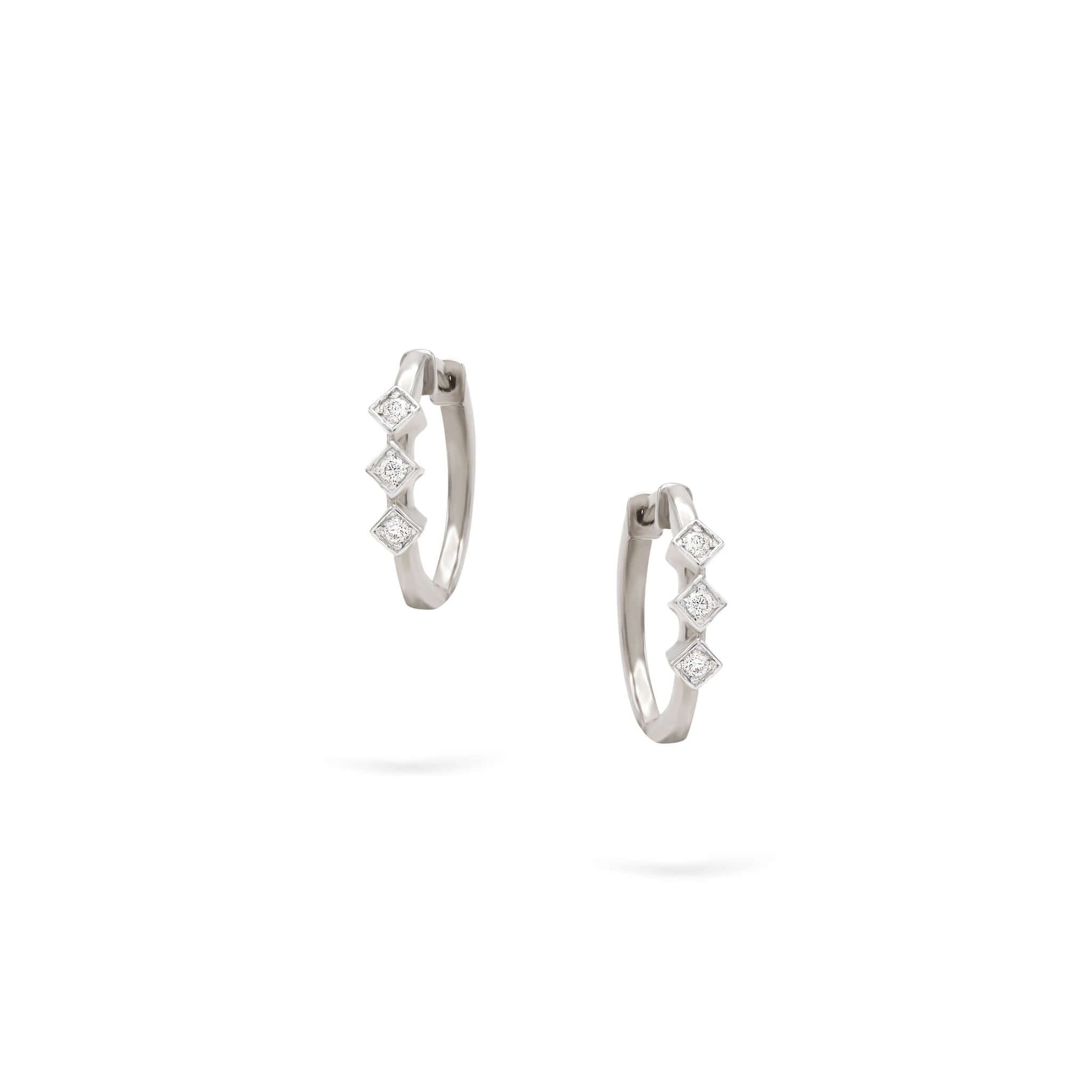 Jewelry Minnies Hoops | Triple Diamond Earrings | 0.13 Cts. | 14K Gold - White / Pair / Diamonds - earring