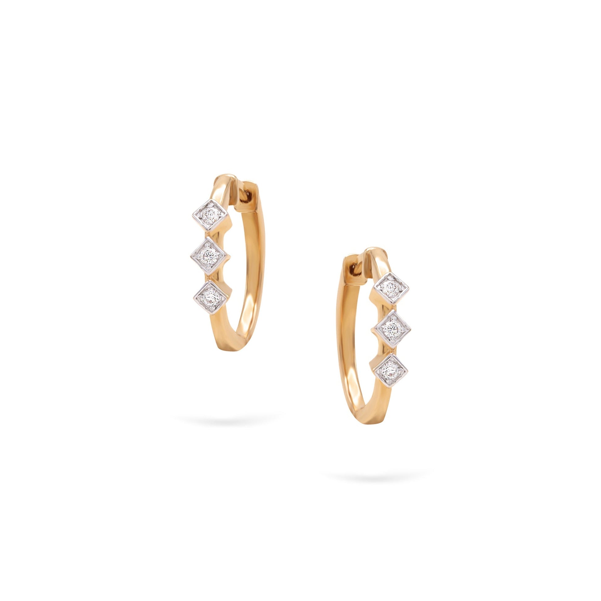 Jewelry Minnies Hoops | Triple Diamond Earrings | 0.13 Cts. | 14K Gold - Yellow / Pair / Diamonds - earring