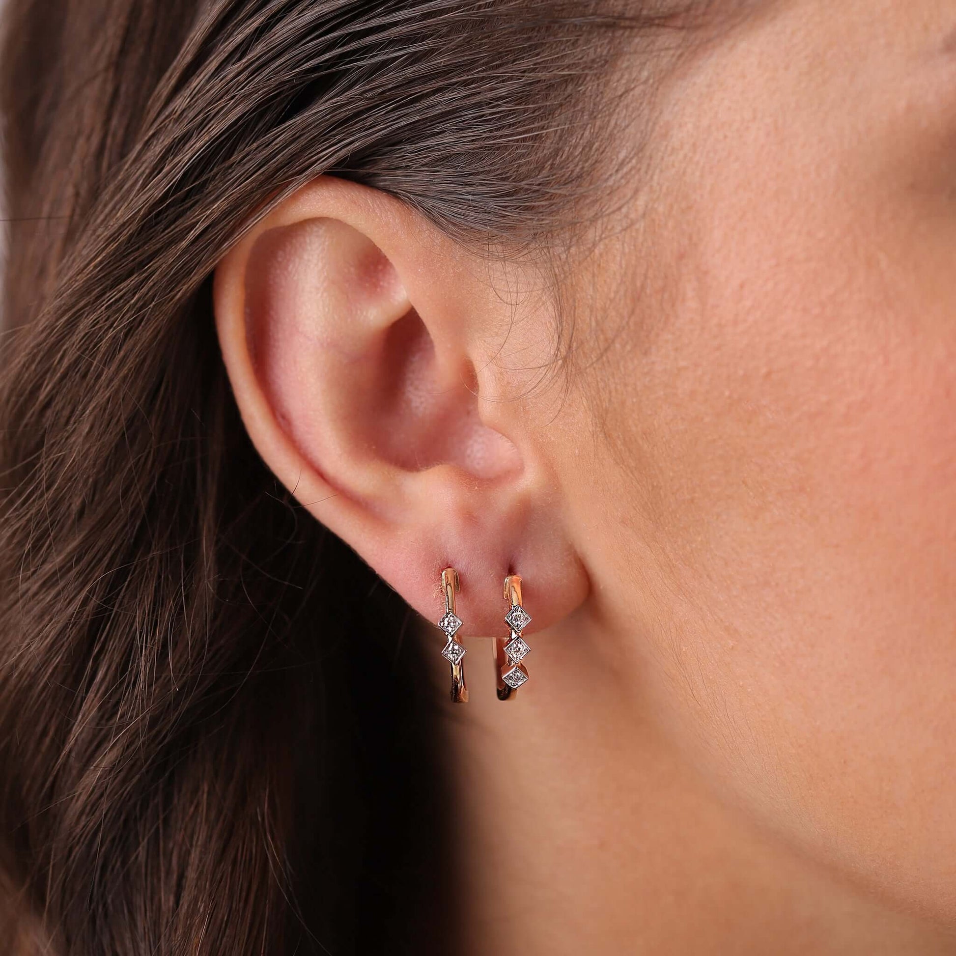 Jewelry Minnies Hoops | Triple Diamond Earrings | 0.13 Cts. | 14K Gold - earring Zengoda Shop online from Artisan