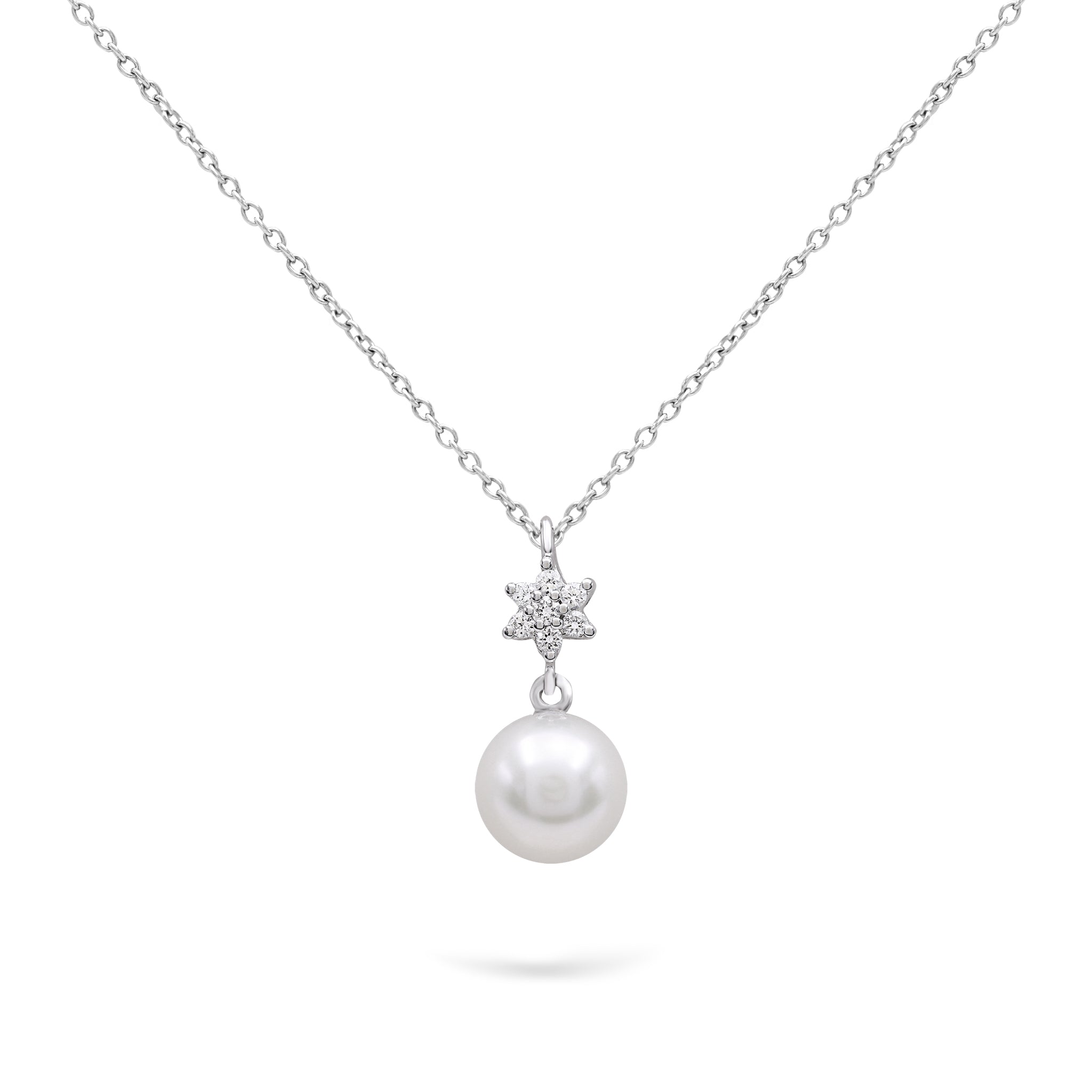 Jewelry Pearls | Diamond Pendant | 0.09 Cts. | 14K Gold - White / 41 - 43 Cm / Round Cut - necklace Zengoda Shop