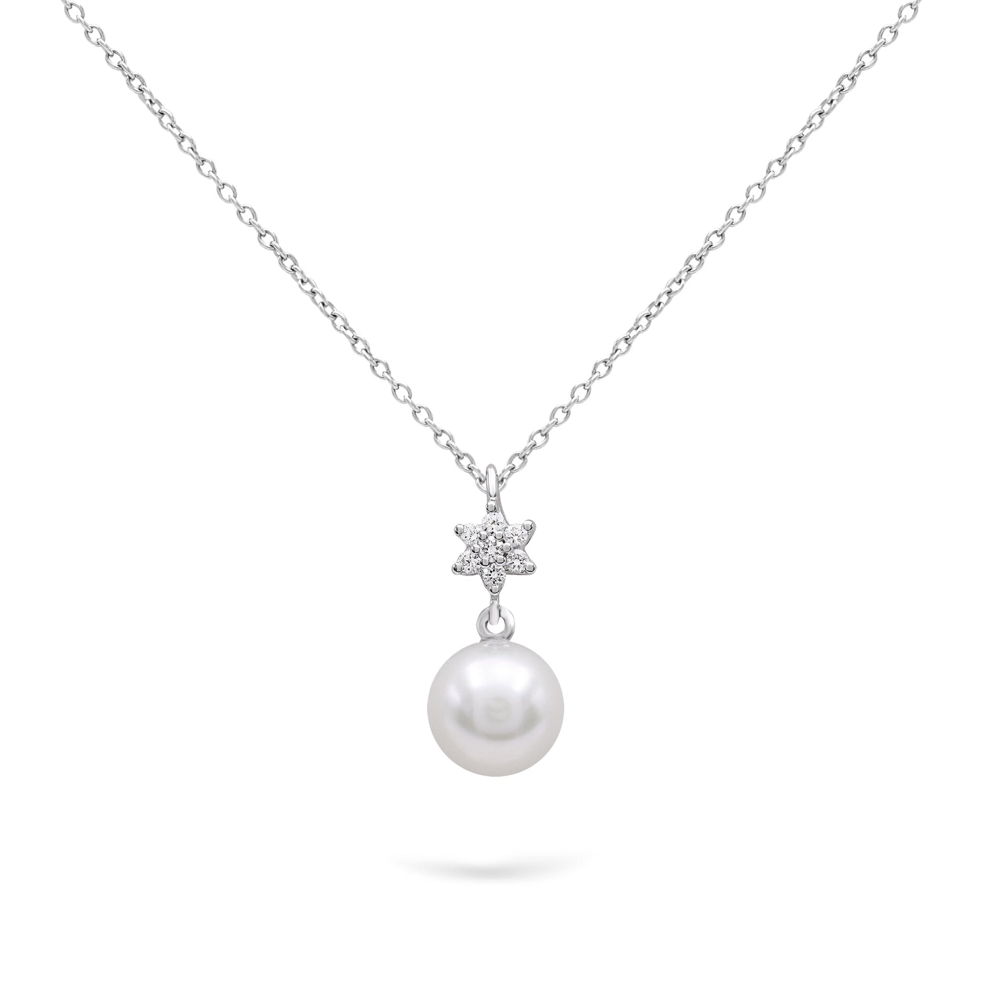 Jewelry Pearls | Diamond Pendant | 0.09 Cts. | 14K Gold - White / 41 - 43 Cm / Round Cut - necklace Zengoda Shop