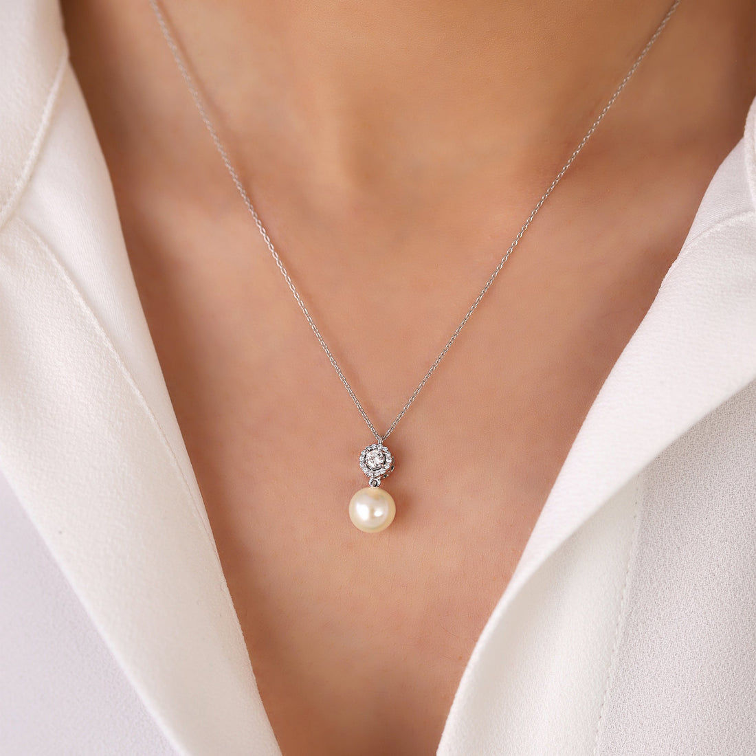 Jewelry Pearls | Diamond Pendant | 0.19 Cts. | 14K Gold - White / 40 - 43 Cm / necklace Zengoda Shop online from
