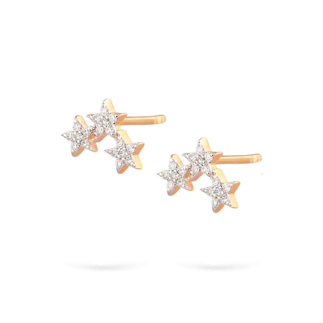 Jewelry Triple Stars | Diamond Earrings | 14K Gold - Rose / Pair: 0.22 Cts. | Round Cut - earring Zengoda Shop