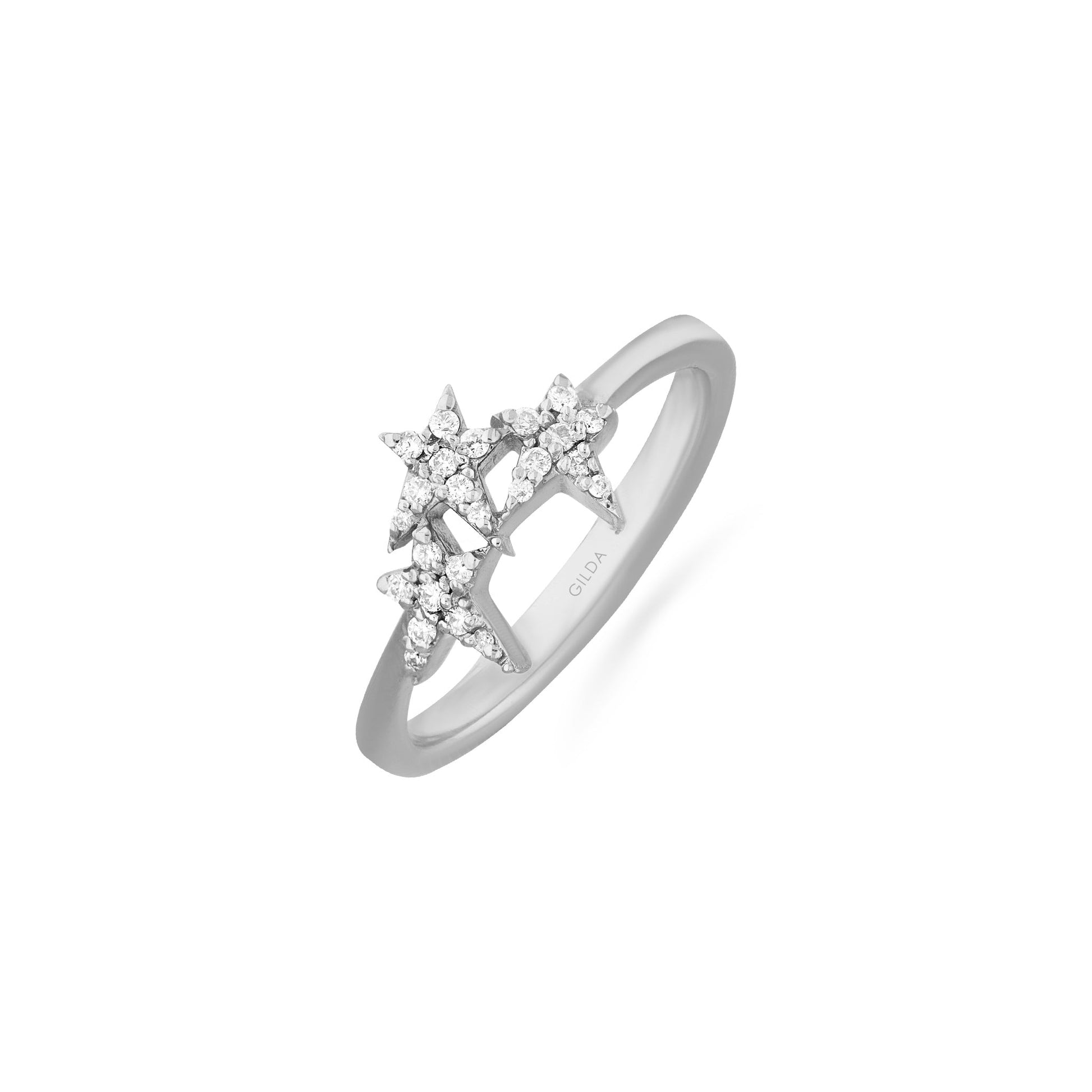 Jewelry Triple Stars | Diamond Ring | 0.12 Cts. | 14K Gold - White / 6 / Diamonds - ring Zengoda Shop online from