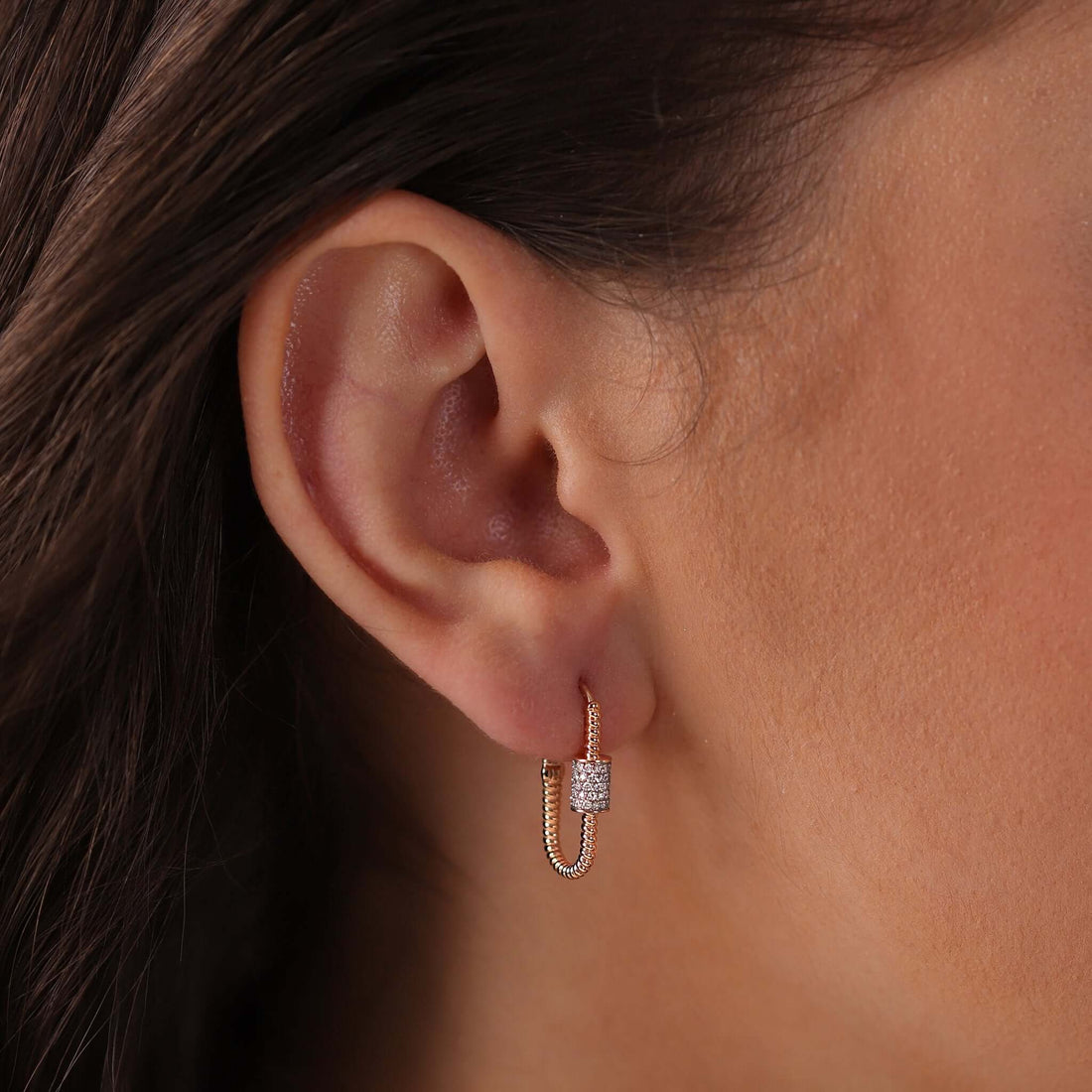 Jewelry Twist Musica Hoops | Medium Diamond Earrings | 0.42 Cts. | 14K Gold - Rose / Pair / Diamonds - earring
