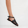 Leather-Look Caged Sandal,Black,Women