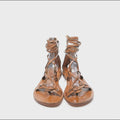 Tan Leather Lace Up Gladitor Sandals - Women