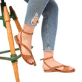 Ruby Tan Leather Women’s Sandals - Handmade Flat Sandal, Low Heel Strapped Travel Comfortable Sandal