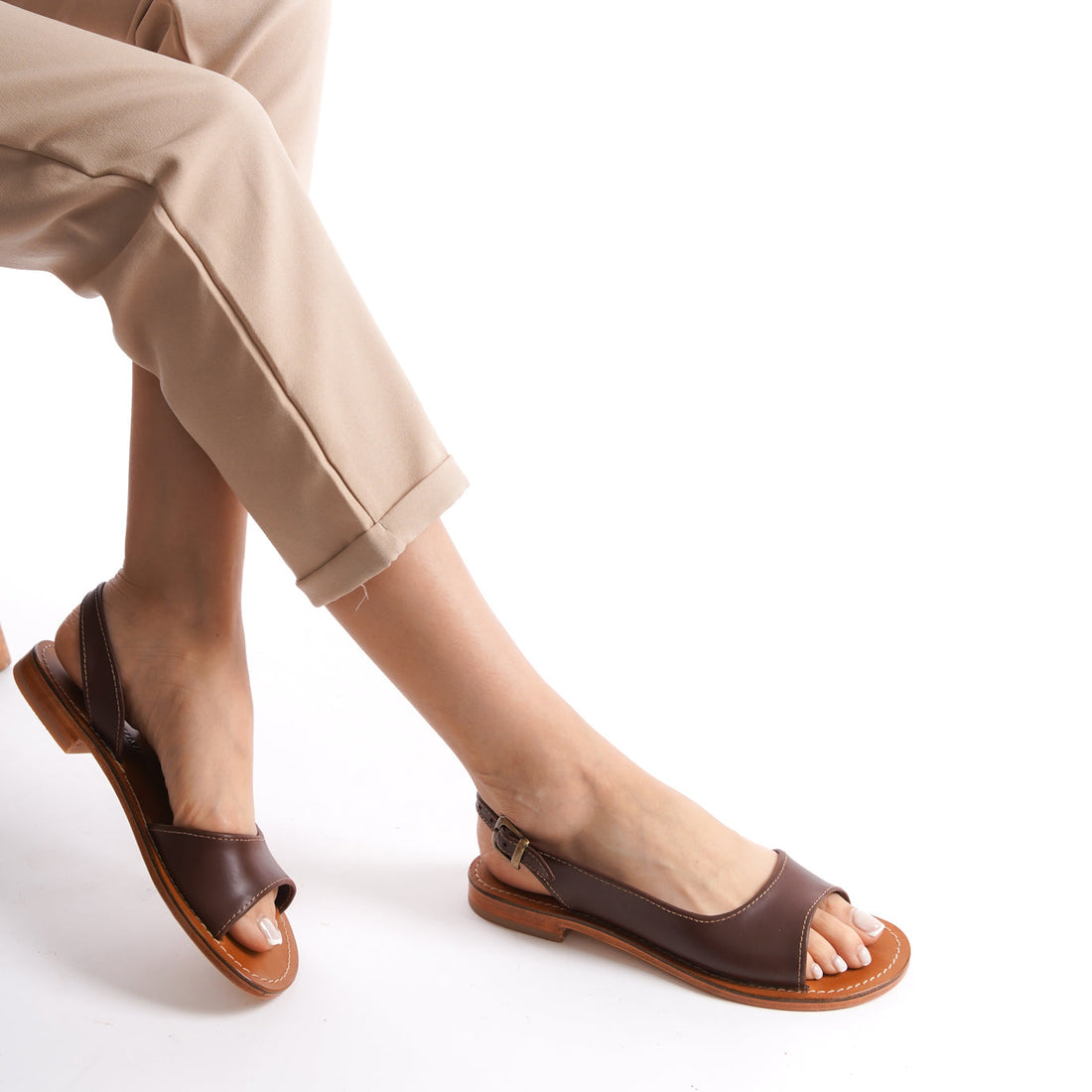 Slingback Flat Sandals Open Toe for Women Dark Brown