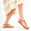 Slingback Thong Sandal T - bar - Leather Women Orange