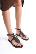 T-Strap Leather Sandal for Women Dark Brown