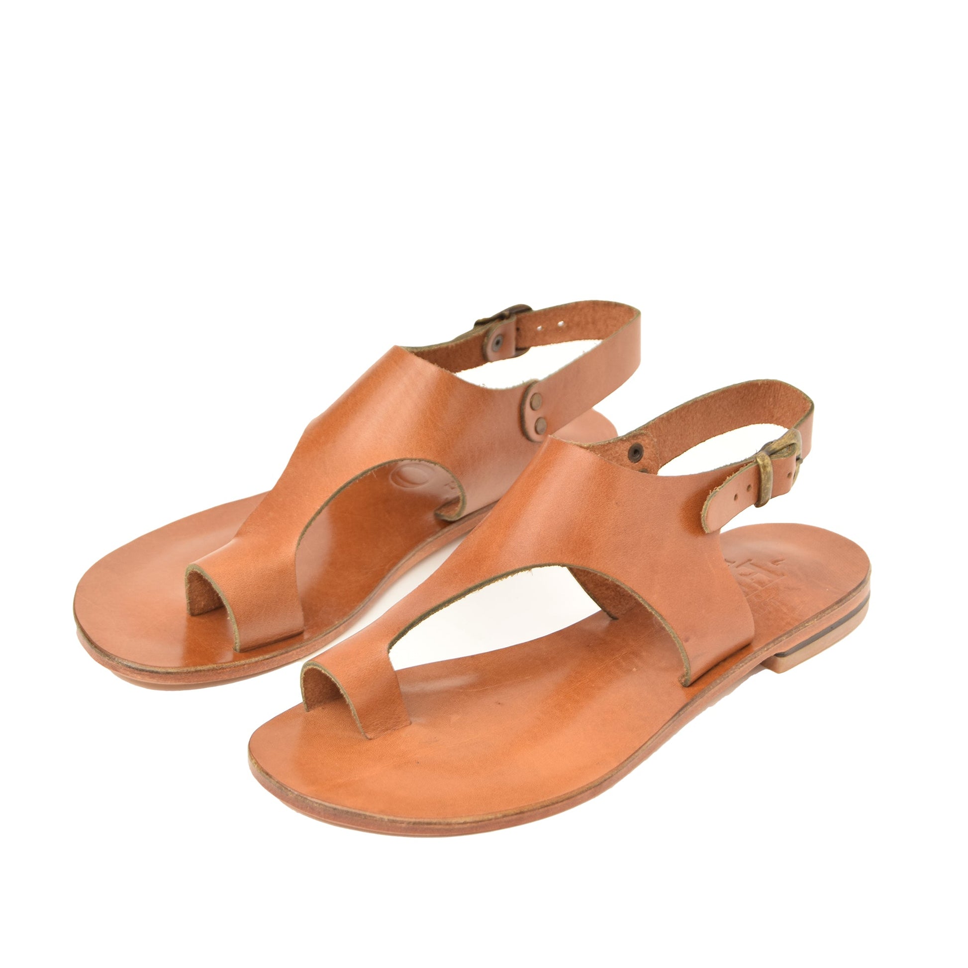 Theia Tan Leather Women’s Flat Sandals - Handmade Sandal, Low Heel Strapped Travel Comfortable Sandal