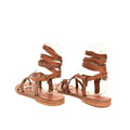 Thetis Chestnut Brown Leather Women’s Sandals - Handmade Flat Sandal, Low Heel Strapped Travel Comfortable Sandal