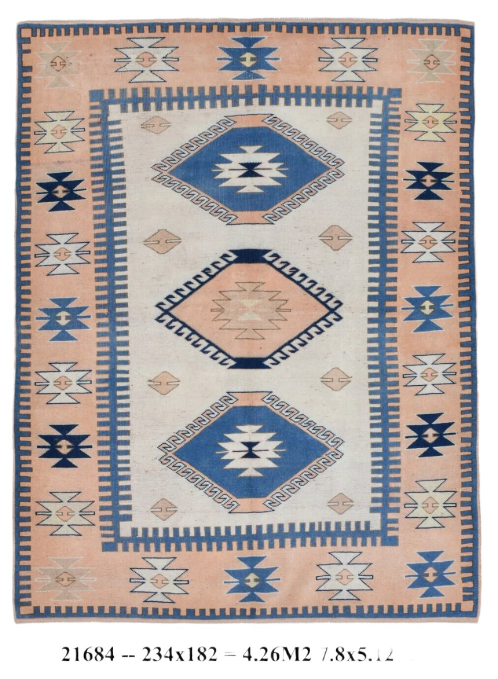 Turkish Vintage Rug  5'12" x 7'8" ft