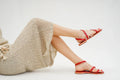 Women’s Leather Strappy Toe Ring Sandals Red